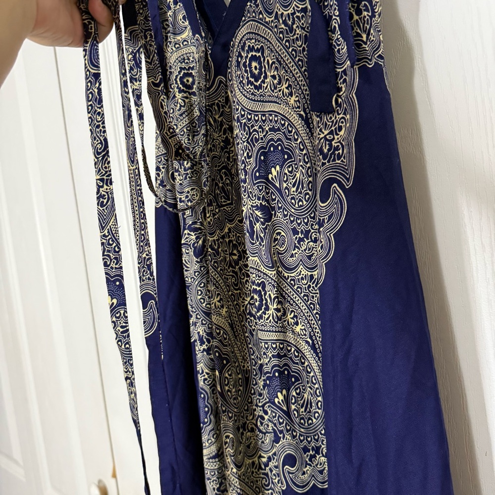 Elegant Navy and Cream Paisley Boho Jumpsuit - Picture 7 of 10
